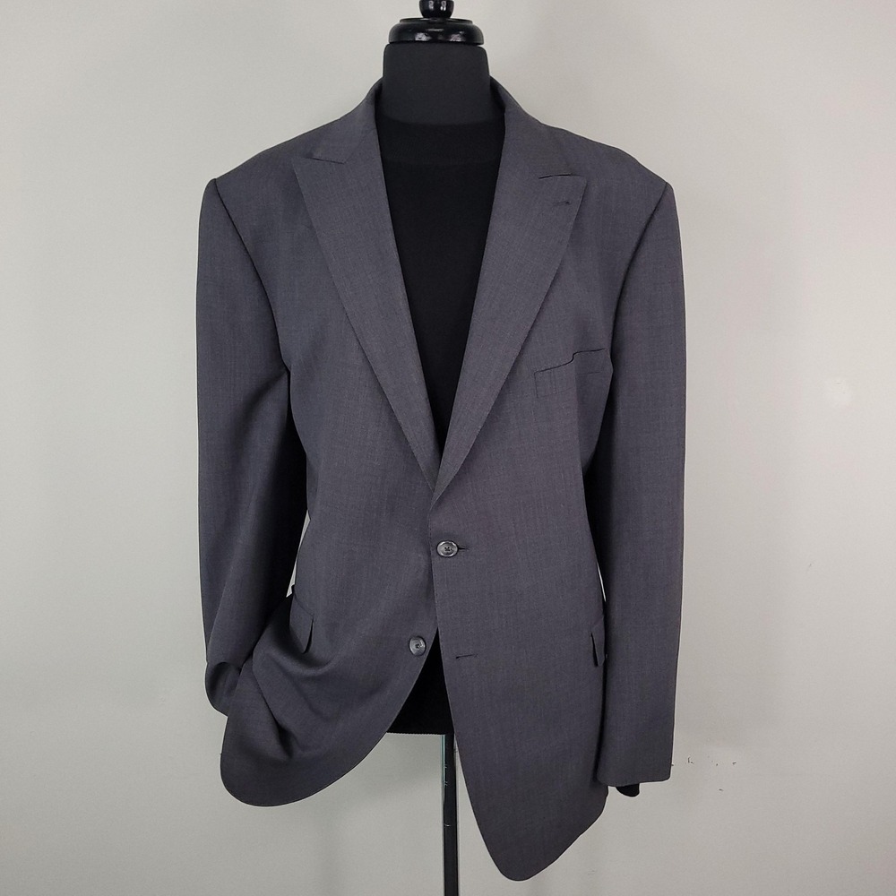 Paul Fredrick Blazer Mens 52L Gray Wool Stretch Lined Suit Jacket Peak Lapel
